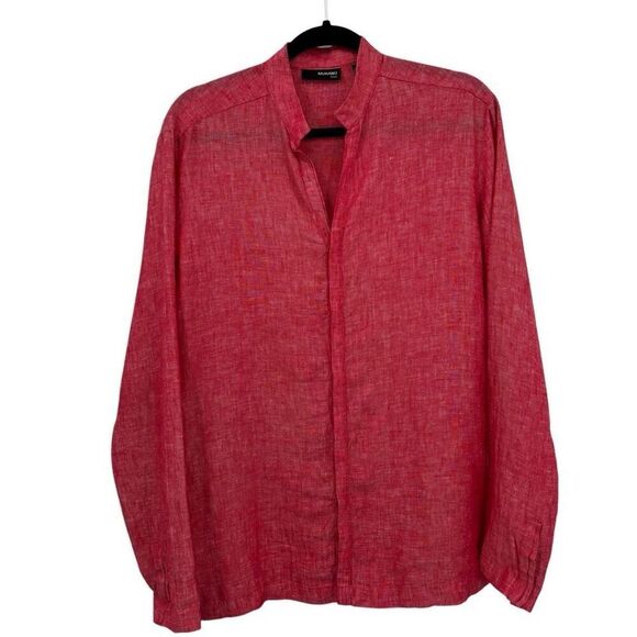 Murano Linen Long Sleeve Button Front Tunic Blouse Light Red Size Small - Picture 1 of 10